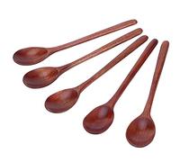 Zunate Juego de Cucharas de Madera Natural de 5 Piezas |Cucharas de Sopa de Largo para Barbacoa, Cocina de Acampada (Color lacado grande)