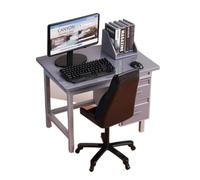 Zunate Juego de Escritorio para Ordenador en Miniatura a Escala 1:12, Bonitos Muebles de Oficina Grises, Pequeña Estación de Trabajo con Silla, Modelo de Teclado para Decoración de Casa de Muñecas