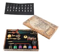 Zunate Juego de Pluma Retro |Kit de Caligrafía de Plumas con Sello de Cera, Pluma de Inmersión de Vidrio, 18 Puntas, Tinta, Portalápices, Verde Oscuro, para Regalos de Boda y Coleccionistas