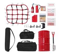 Zunate Kit de Decoración de Simulación de Vehículos Todoterreno |Accesorios para Trepador de Control Remoto a Escala 1:10 con Red para Equipaje, Tanque de, Tambor de Aceite, Gato, Extintor y Pala