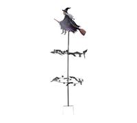 Zunate Witch Wind Spinner Metal Lawn Art | Escultura de hierro hecha a mano, decoración cinética de jardín, estaca de patio resistente a la intemperie