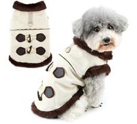 Zunea Abrigo de gamuza para perros extra pequeños/pequeños, chaquetas cálidas de invierno para cachorros, ropa con anillo en D, chaleco con forro polar, abrigo grueso retro para clima frío, suéter