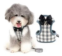 Zunea Arnés con Correa Antitirones para Perro Pequeño y Gato - Ajustable, Antifuga, Esmoquin, Chaleco de Malla con Pajarita y Campana de Seguridad - para Cachorro, Chihuahua, Yorkshire - Gris L