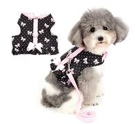 Zunea Arnés y Correa para Perro Pequeño Niña Antitirones Cachorro Chihuahua Vestido Antifugas Arnes Pecho Suave Cómodo Chaleco Floral Acolchado con Bowknot para Hembra Gato Caminar Negro XS