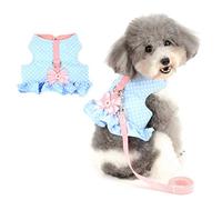 Zunea Arnés y Correa para Perro Pequeño Niña Antitirones Cachorro Chihuahua Vestido Antifugas Arnes Pecho Suave Cómodo Chaleco Floral Acolchado con Bowknot para Hembra Gato Caminar Azul M