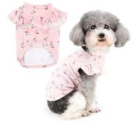 Zunea Camisas para Perros Pequeños Niñas Verano Camisetas de Algodón Suave Transpirable Chaleco para Cachorros Ropa Linda con Estampado de Cereza Camisa con Volantes para Chihuahua Yorkie Rosa XL