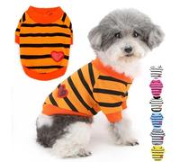 Zunea Camisetas básicas de verano para perros pequeños, ropa básica a rayas para cachorros, sudadera suave de manga corta con lentejuelas y corazón, ropa para mascotas, ropa de chihuahua, naranja