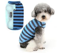 Zunea Camisetas para perros pequeños a rayas de verano para cachorros, chaleco sin mangas con anillo para correa, camiseta básica ligera y transpirable para mascotas, ropa de chihuahua, azul, XL