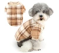 Zunea Elegante suéter a cuadros para perros pequeños, suéter de invierno cálido de forro polar para cachorros, suéter suave y esponjoso, abrigo para clima frío, sudadera chihuahua, ropa para mascotas