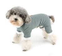 Zunea Pijama a rayas para perros pequeños para perros de talla XS/S, pijama con anillo para correa, ropa de dormir suave para perros de 4 patas, ropa para mascotas, ropa para chihuahua, yorkie, verde,
