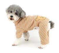Zunea Pijama a rayas para perros pequeños, pijama cálido de invierno para cachorros, overol con anillo en D, ropa de dormir suave y cálida, ropa de dormir para clima frío, trajes para mascotas para