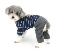 Zunea Pijama de invierno para perros pequeños, ropa de moda a rayas para cachorros, overol con anillo en D, suave y cálido, ropa para dormir en clima frío, ropa para mascotas, para chihuahua, yorkie