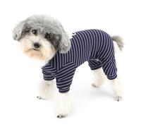 Zunea Pijama para perros de tamaño pequeño, pijama a rayas para cachorros, overol con anillo para correa, talla XS/S, pijama suave de 4 patas, ropa transpirable para mascotas, para chihuahua, yorkie,