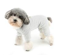 Zunea Pijamas para perros de tamaño pequeño, pijamas a rayas para cachorros, overol con anillo de correa, talla XS/S, pijama suave de 4 patas, ropa transpirable para mascotas, para chihuahua, yorkie,