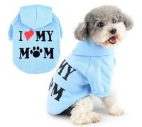 Zunea Sudadera con capucha para perro, con agujero para arnés para perros pequeños, gatos, sudadera estampada con texto en inglés "I Love My Mom", suéter para cachorros, suéter suave de invierno y