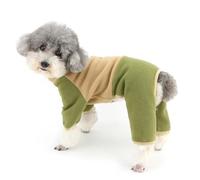 Zunea Suéter de forro polar de retazos para perros pequeños, pijama con anillo para correa, suave, cálido, ropa de invierno y otoño, ropa para clima frío, ropa para mascotas, color marrón, talla XL