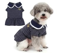 Zunea Vestido de princesa a rayas para perro pequeño, transpirable, uniforme ligero, vestido de princesa con cuello de Peter Pan para chihuahua yorkie, para uso diario y foto azul, talla L