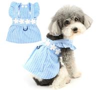 Zunea Vestidos a rayas para perros pequeños, ropa de verano para cachorros, falda con anillo en D, vestido de princesa con flores lindas, vestido de princesa para mascotas, gato, vestido de verano,