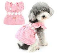 Zunea Vestidos a rayas para perros pequeños, ropa de verano para cachorros, falda con anillo en D, vestido de princesa con flores lindas, vestido de princesa para mascotas, gato, vestido de verano,