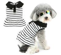 Zunea Vestidos a rayas para perros pequeños, vestido de princesa de verano con anillo en D, ropa suave y transpirable para cachorros, sin mangas, falda para perro, gato, perro, chihuahua, juguete,