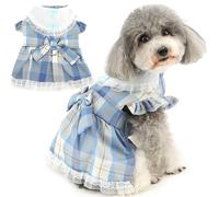Zunea Vestidos de arnés a cuadros con anillo en D para perros pequeños, lindos vestidos de princesa para cachorros, ropa de verano para perros con lazo, vestido de fiesta de cumpleaños para chihuahua,
