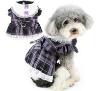 Zunea Vestidos de arnés a cuadros con anillo en D para perros pequeños, lindos vestidos de princesa para cachorros, ropa de verano para perros con lazo, vestido de fiesta de cumpleaños para chihuahua,