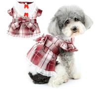 Zunea Vestidos de arnés a cuadros con anillo en D para perros pequeños, lindos vestidos de princesa para cachorros, ropa de verano para perros con lazo, vestido de fiesta de cumpleaños para chihuahua,