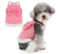 Zunea Vestidos de lunares para perros pequeños, camisola suave para cachorros con bonito lazo y dobladillo con volantes, falda ligera sin mangas para mascotas para chihuahua yorkie, para uso en