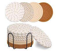 Zunedhys 8 posavasos para bebidas con soporte, 4 colores absorbentes para bebidas, juego de posavasos tejidos de algodón para decoración A
