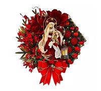 Zunedhys Corona de Navidad con luces, adornos para puerta delantera, decoración de pared, guirnalda artificial feliz