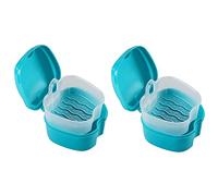 Zunedhys - Juego de 2 dientes de color azul y colador, caja de baño de prótesis de dientes falsos (caja de almacenamiento de la red de contenedores para