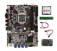 Zunedhys Placa base B75 BTC Mining + CPU G1610 + DDR3 4 GB 1600 MHz RAM + 128 G SSD + cable + cable interruptor LGA1155 8XPCIE a placa USB