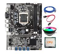 Zunedhys Placa base B75 BTC Mining LGA1155 8XPCIE USB compatible con cable SATA DDR3 dual + CPU aleatoria + cable de red RJ45 + ventilador de refrigeración ETH