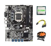 Zunedhys Placa base B75 USB ETH Mining 8XPCIE a USB+I3 2120 CPU+6 a doble cable de 8 + ventilador LGA1155 B75 BTC placa base