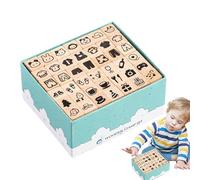 Zunetsutock Sellos de madera para niños, juego de ampolla de madera - Sellos gráficos de dibujos animados - Suministros decorativos para álbumes de recortes para niños, juego de 42 juguetes de sellos