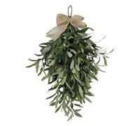 Zunishaone Guirnalda de flores artificiales, corona de olivo colgante con lazo, 60 cm, corona de verde oliva, decoración navideña para puertas delanteras, paredes, chimenea, casa de campo