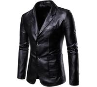 Zunlethian Chaqueta de PU para Hombre Moda Moda versión básica de la Chaqueta Blazer Casual con Solapa Delgada Vintage Chaqueta Blazer PU (Negro,4XL)