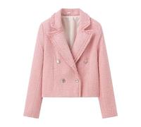 Zunlethian Chaqueta de Tweed para mujer 2024 primavera y otoño de transición a la moda de solapa elegante chaqueta Blazer de oficina Casual Vintage Chaqueta corta (Rosa,L)