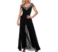 Zunlethian Elegante Mono Delgado Con Cuello en V Brillante Sin Tirantes de Cintura Alta Para Cena, Fiesta, Boda e Invitados (Negro, M)