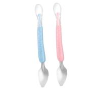 ZUNOXAZ 2 piezas Cuchara Doble Cabeza para Niña Mango Silicona Raspador de Fruta y Papilla Colores Azul y Rosa Alimentación Infantil Ligera y Fácil de Limpiar