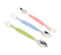 ZUNOXAZ 3 Piezas Cuchara Niña Doble Cabeza de y Acero Inoxidable Papillas y Frutas con Suave para Alimentación Infantil Colores Azul Rosa Verde