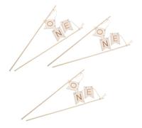 ZUNOXAZ 3 Piezas One Banner Cake Topper de Madera para Primer Cumpleaños de Decoración Elegante y Natural para Tartas de Celebraciones Infantiles