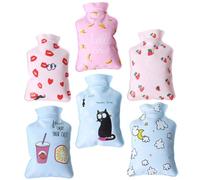 ZUNOXAZ 6 Bolsas de Agua Caliente Mini Pvc Diseño de Dibujos Animados (labios Rojos, Plátano, Fresa, Taza, Nube, Gato), Calentador de Manos Compacto para Uso en Invierno y Hogar,