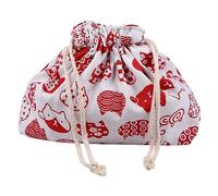 ZUNOXAZ Bolsa Bento Japonesa de Doble Capa Bolsa de Almuerzo de Algodón y Lino con Cordón Reforzada y Ligera para Oficina Picnic y Trabajo Diseño Japonés Rojo