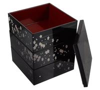 ZUNOXAZ Caja Japonesa para Sushi Patrón Monte Fuji, Fiambrera de Plástico Negro de 3 Capas, Multifuncional para Snacks y Postres en Diversas Ocasiones