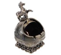 ZUNOXAZ Cenicero Decorativo Vintage de Bronce Verde con Tapa a Prueba de Viento Cenicero Portátil Pequeño para Interiores y Exteriores Accesorio Feng Shui Adecuado para Sala Patio o