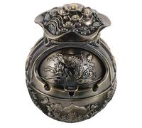 ZUNOXAZ Cenicero Vintage de Metal con Tapa a Prueba de Viento Pequeño Resistente Aleación de Zinc para Interior y Exterior Cenicero Portátil para en Balcón y Patio