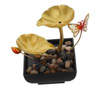 ZUNOXAZ Fuente de Mesa Interior Cascada Hoja Loto Dorada Tamaño Compacto Resina y Hierro Aumento Humedad Decoración Oficina Sala Dormitorio con Luz Ambiente Ambiental USB