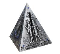 ZUNOXAZ Hucha Pirámide Metálica Retro de Aleación Plata, Adorno Coleccionable para Casa y Oficina Diseño Vintage y Función Artesanal Decorativa