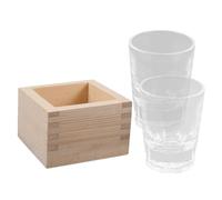 ZUNOXAZ Japonés de Copas de Sake de Madera con Vaso de Vidrio Redondo Resistente al Calor para Bebidas Frías y Calientes Hogar o Restaurante